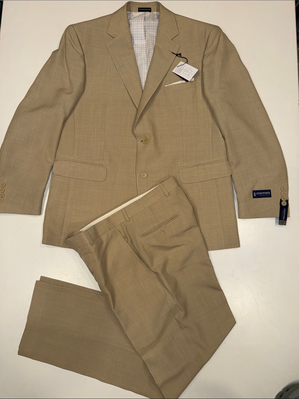 Stafford Beige/Tan Two-Piece Men's Suit Jacket & Pants